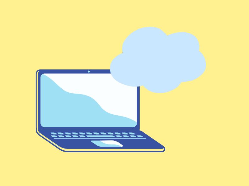 ノートパソコンと雲のイラスト。Canva編集やKDPへのアップロードを象徴。