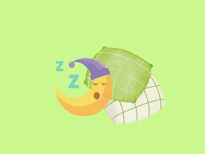 枕と眠る月のイラスト。Audibleでリラックスしながら眠る夜のイメージ。
