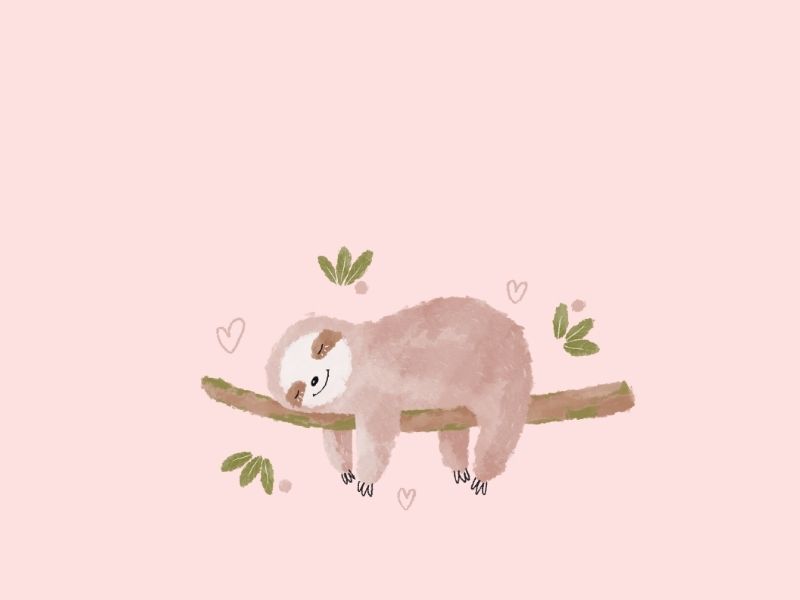 木の枝にのんびりぶら下がるナマケモノのイラスト。Audibleで聴く夜のリラックスを象徴。