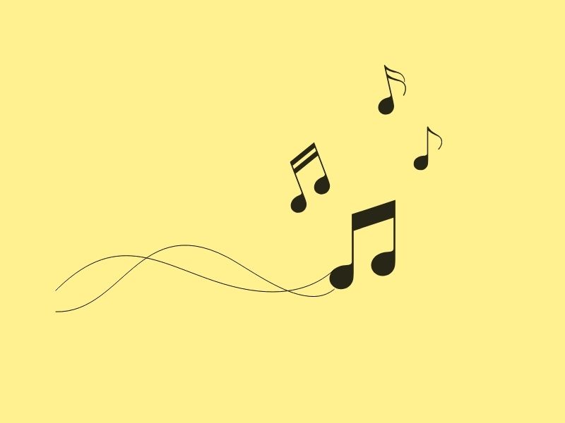 音符と波線のシンプルなイラスト。川のせせらぎや風の音など、自然音の安心感を表しています。