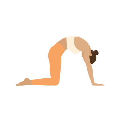 背中を丸めたり反らせたりして首と肩をほぐす女性のヨガポーズ。