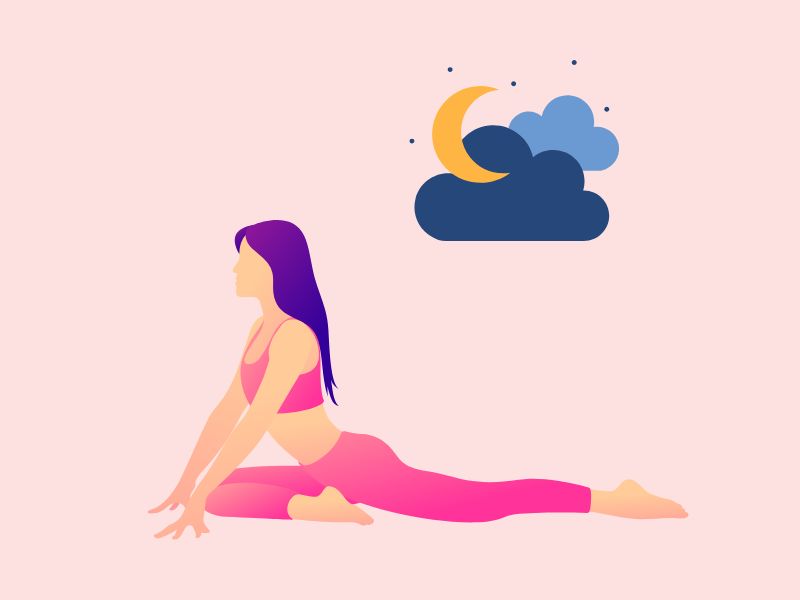 夜のストレッチでリラックスする女性のイラスト