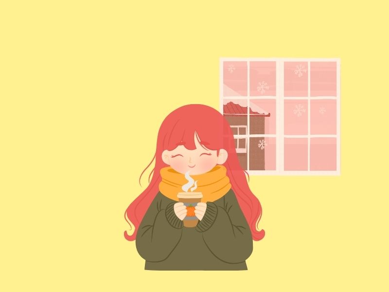 窓辺でお茶を飲む人のイラスト