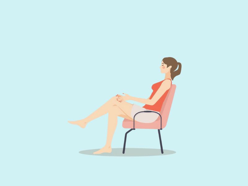 膝を左右に小さく揺らす女性のシンプルイラスト