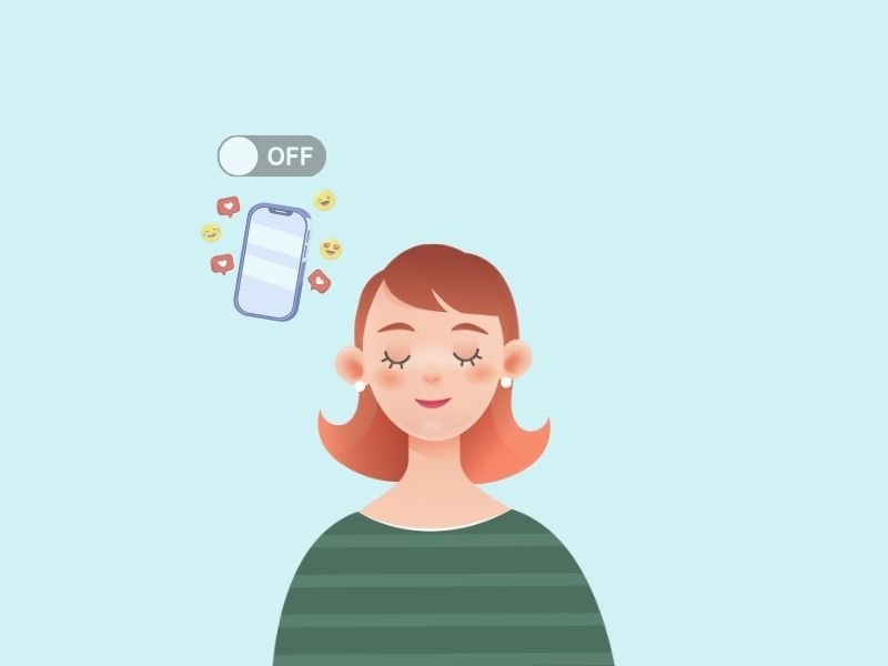 通知を減らして心を静める女性のイラスト