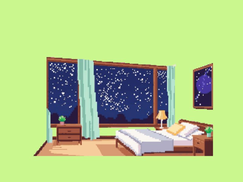 夜の部屋の中のベッドライト