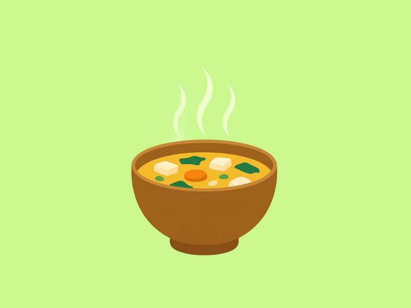 湯気の立つ具だくさん味噌汁のイラスト