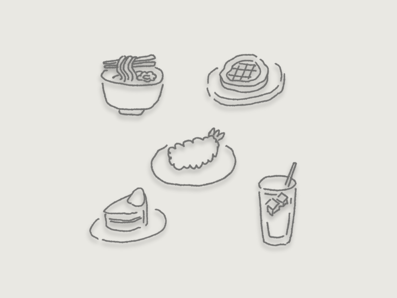 夜に避けたい食品（麺類・揚げ物・甘いもの・冷たい飲み物）をまとめたイラスト。体質に合わせた油習慣の補足として使用