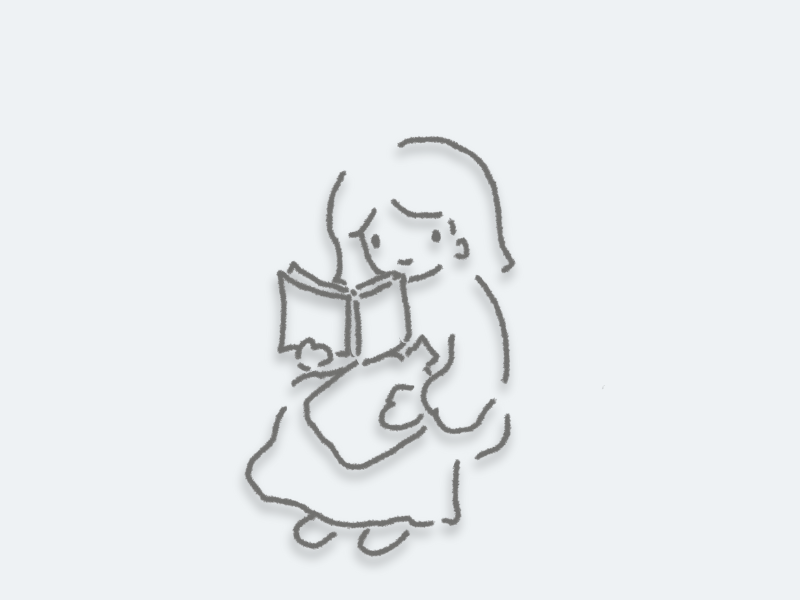 湯たんぽを抱えながら静かに読書する女性の線画イラスト