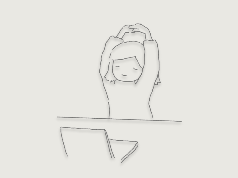 短い休憩中に背中と腕を伸ばしてリセットするストレッチのイラスト
