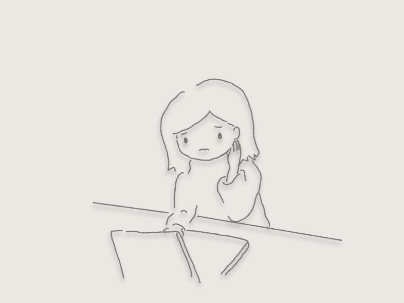 長時間の作業で前傾になった首を、軽く支えて姿勢を戻す習慣を示したイラスト