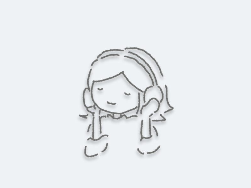  夜にAudibleを聴く女性のシンプルイラスト