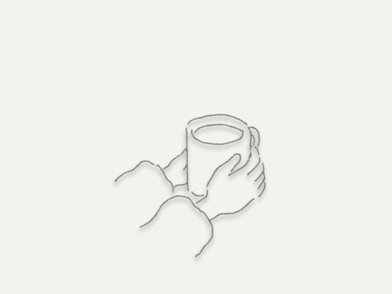 パソコン作業を中断して温かいお茶を飲み、目と体を休めている人のイラスト。