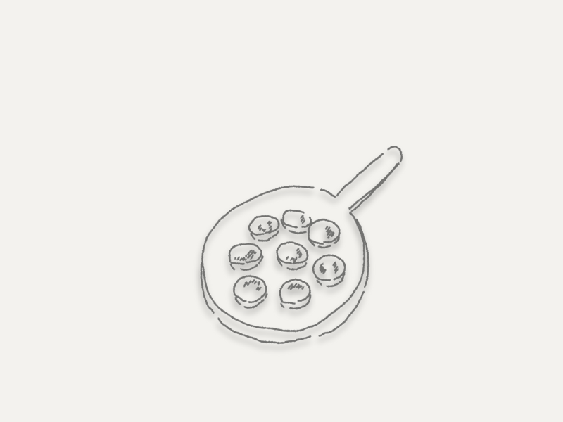 干した大根をフライパンでじっくり焼いている様子のイラスト