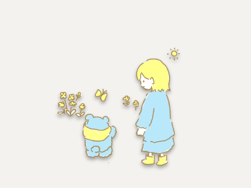 春分の日に草花や光の変化を静かに感じながら過ごしているイラスト