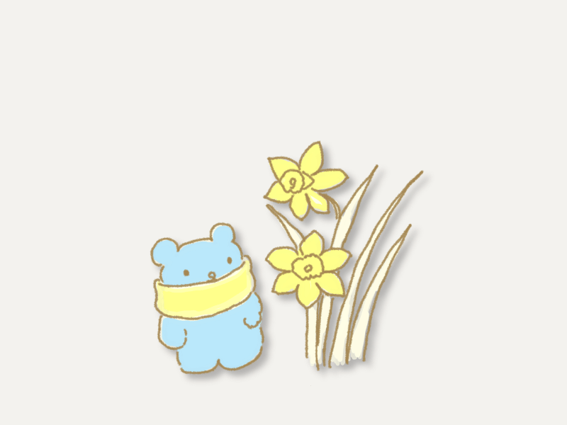 水仙の葉や花の特徴をやさしくまとめた手描きイラスト
